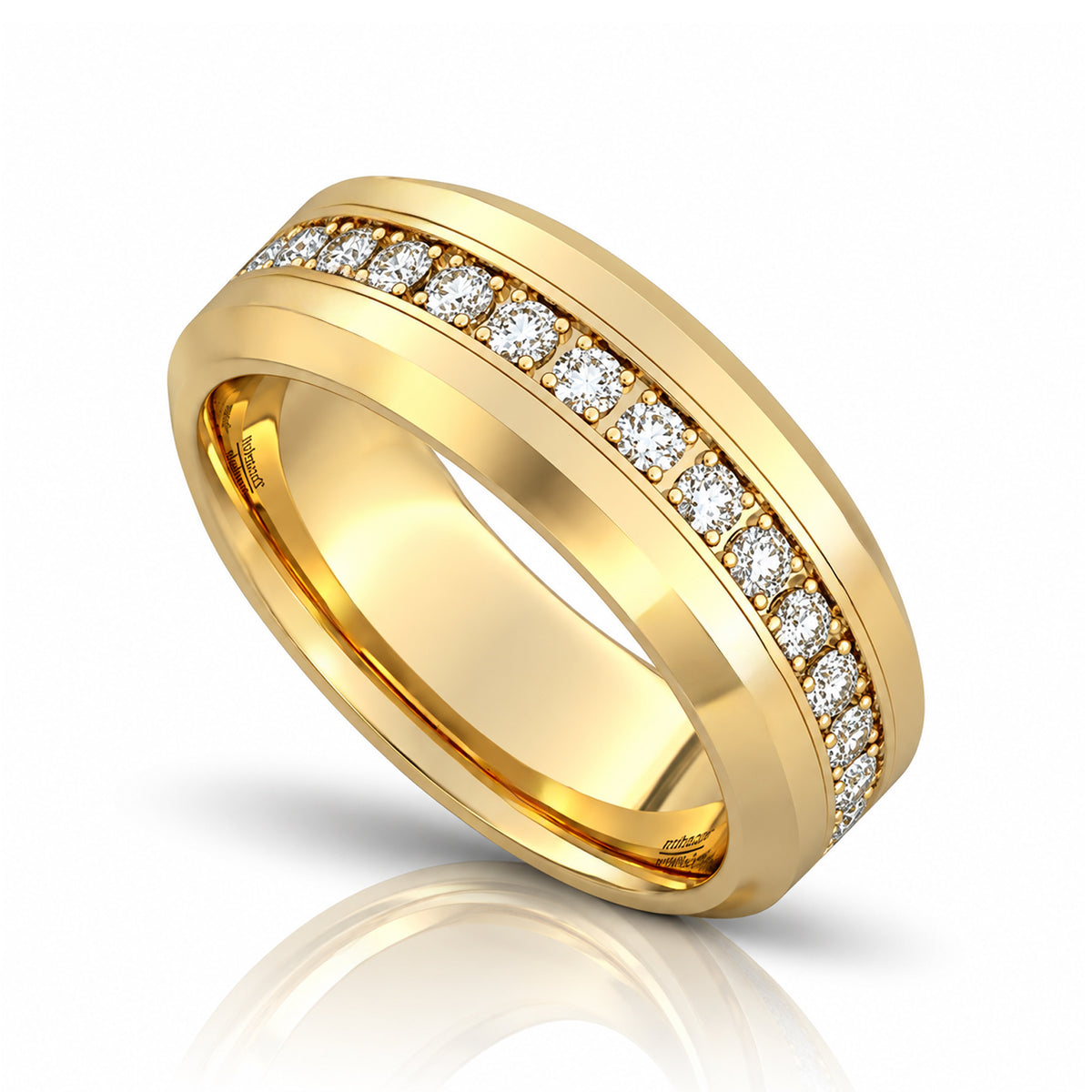 Royal Eternity 6mm & 8mm Yellow Gold CZ Tungsten Wedding Band
