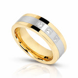 8mm - Tungsten Rings for Men Gold Silver, Diamond Wedding Bands, 3 CZ diamonds