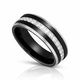 8MM - TUNGSTEN WEDDING BAND Polished Edges CUBIC ZIRCON BEVELED EDGE