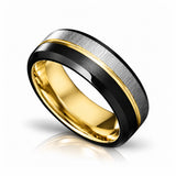 BLACKFORGE – Black & Gold Brushed Tungsten Ring – 8mm