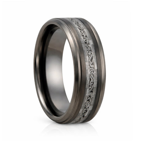 Tungsten wedding Band, Gunmetal Carbon Fiber W/ Meteorite Center Inlay Ring 8mm