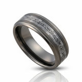 Tungsten wedding Band, Gunmetal Carbon Fiber W/ Meteorite Center Inlay Ring 8mm
