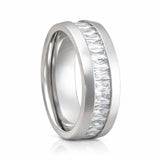 8mm - Silver Titanium Wedding Band W/ 7 Ct CZs Diamond Emerald Cut Inlay