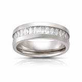 8mm - Silver Titanium Wedding Band W/ 7 Ct CZs Diamond Emerald Cut Inlay