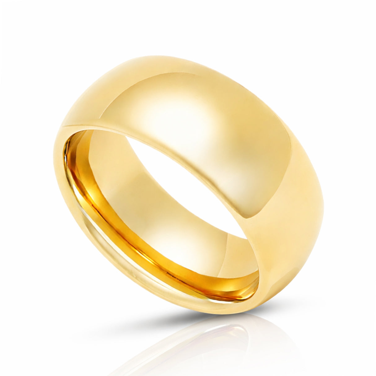9mm - Yellow Gold Tungsten Wedding Band, High Polish Dome Shape, Anniversary Ring