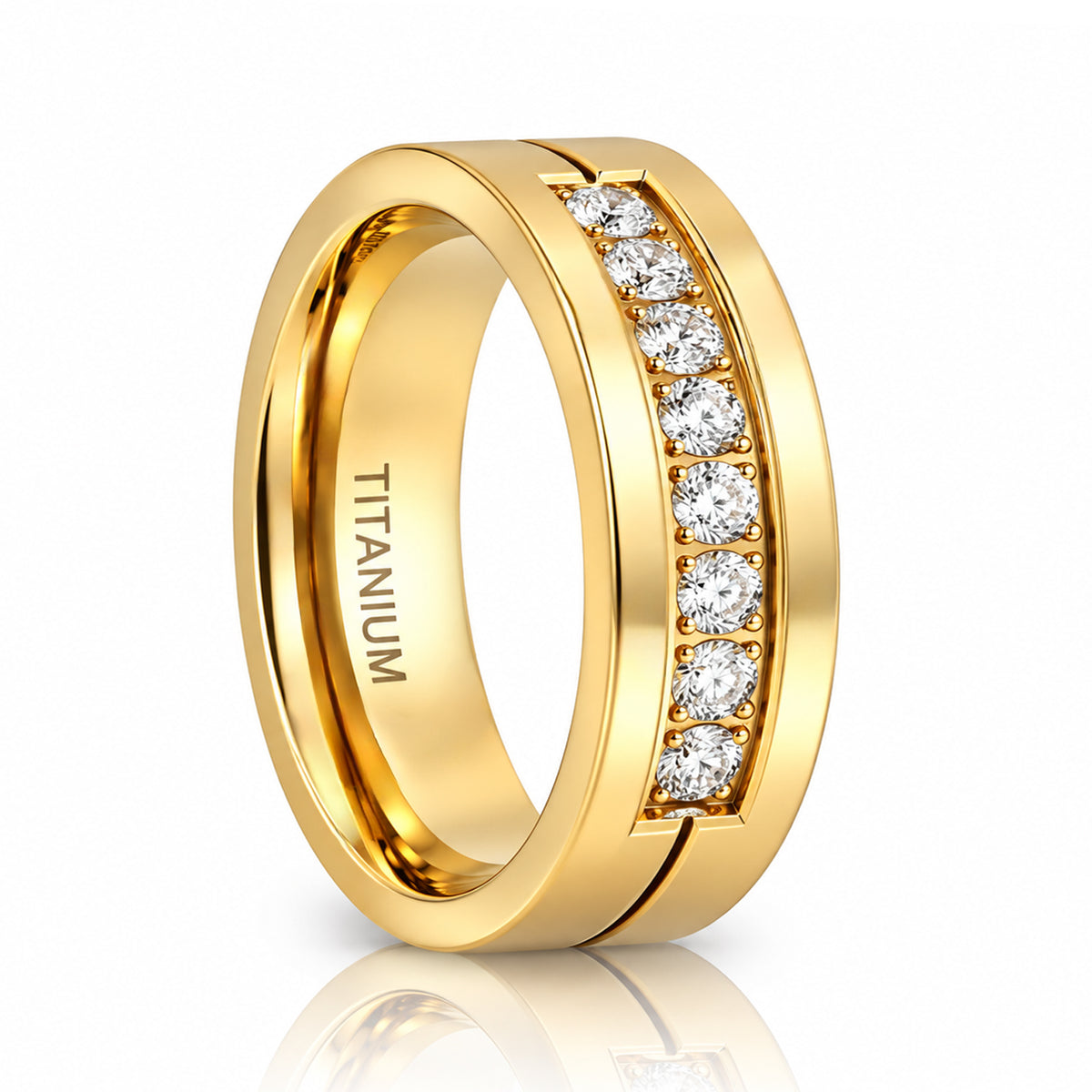 The Regent Gold Tungsten Wedding Band with 9 White CZ Stones 6mm & 8mm