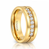 The Regent Gold Tungsten Wedding Band with 9 White CZ Stones 6mm & 8mm