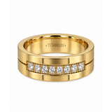 The Regent Gold Tungsten Wedding Band with 9 White CZ Stones 6mm & 8mm