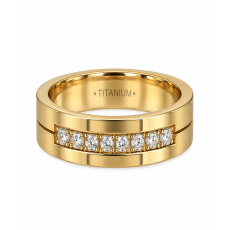 The Regent Gold Tungsten Wedding Band with 9 White CZ Stones 6mm & 8mm