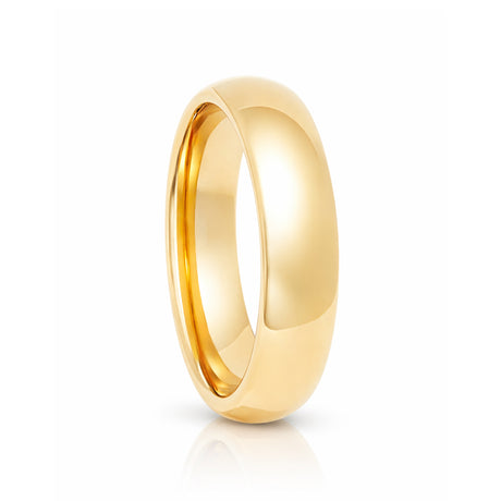5mm - Yellow Gold Tungsten Wedding Band, High Polish Dome Shape, Anniversary Ring
