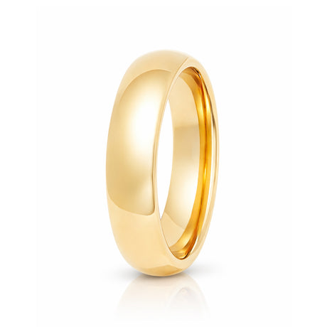 5mm - Yellow Gold Tungsten Wedding Band, High Polish Dome Shape, Anniversary Ring