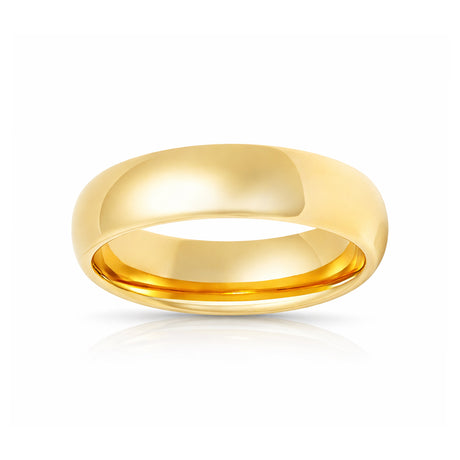 5mm - Yellow Gold Tungsten Wedding Band, High Polish Dome Shape, Anniversary Ring