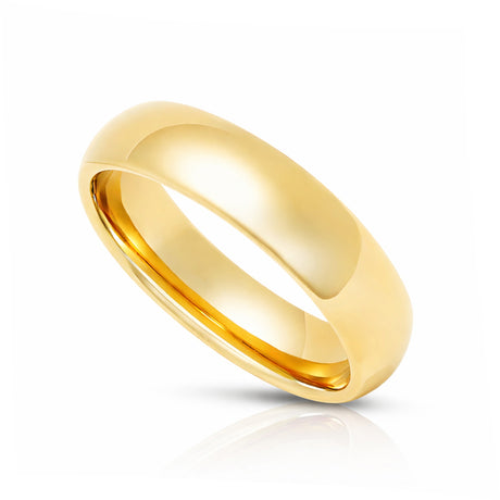 5mm - Yellow Gold Tungsten Wedding Band, High Polish Dome Shape, Anniversary Ring