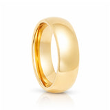 7mm - Yellow Gold Tungsten Wedding Band, High Polish Dome Shape, Anniversary Ring