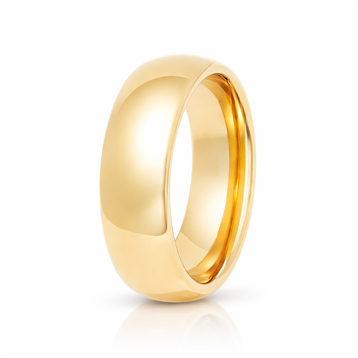 7mm - Yellow Gold Tungsten Wedding Band, High Polish Dome Shape, Anniversary Ring