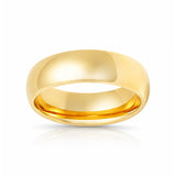 7mm - Yellow Gold Tungsten Wedding Band, High Polish Dome Shape, Anniversary Ring