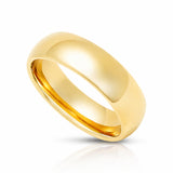 7mm - Yellow Gold Tungsten Wedding Band, High Polish Dome Shape, Anniversary Ring
