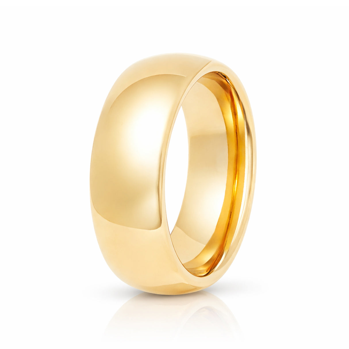8mm - Yellow Gold Tungsten Wedding Band, High Polish Dome Shape, Anniversary Ring