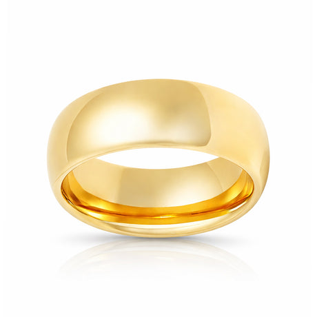 8mm - Yellow Gold Tungsten Wedding Band, High Polish Dome Shape, Anniversary Ring