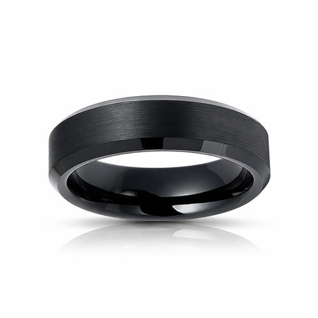 6mm -10mm Black Tungsten Carbide Wedding Ring with Brushed Center