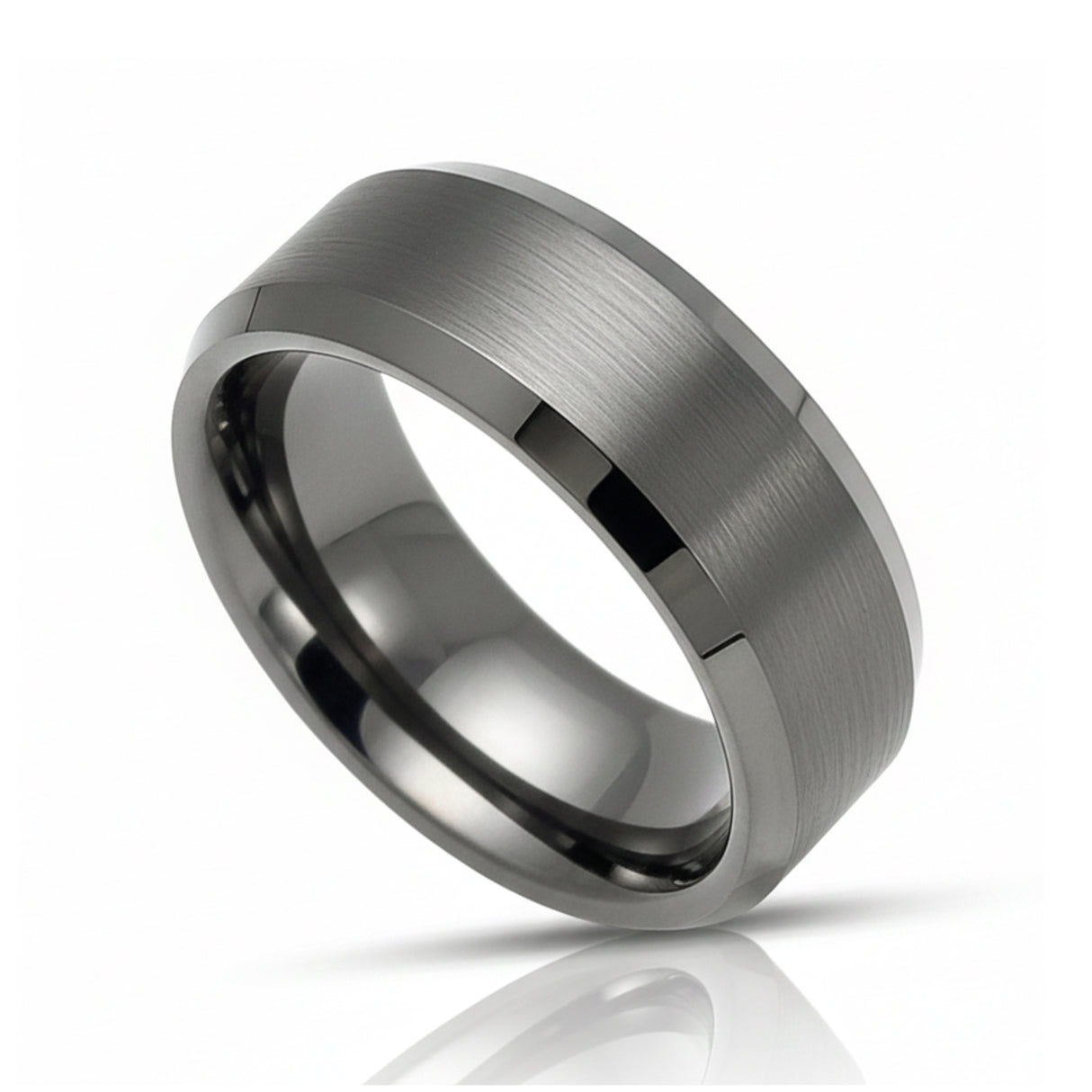 8mm GunMetal Tungsten Carbide Wedding Band with Beveled Edges