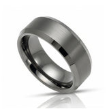 8mm GunMetal Tungsten Carbide Wedding Band with Beveled Edges