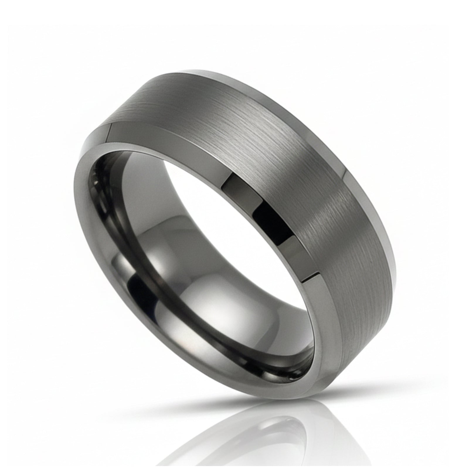 6mm Gun Metal Tungsten Carbide Wedding Band with Beveled Edges