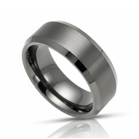 6mm Gun Metal Tungsten Carbide Wedding Band with Beveled Edges
