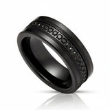 8mm - Men's Tungsten Wedding Band, CZ Diamond Ring, Comfort Fit Ring, Yellow Gold Ring,