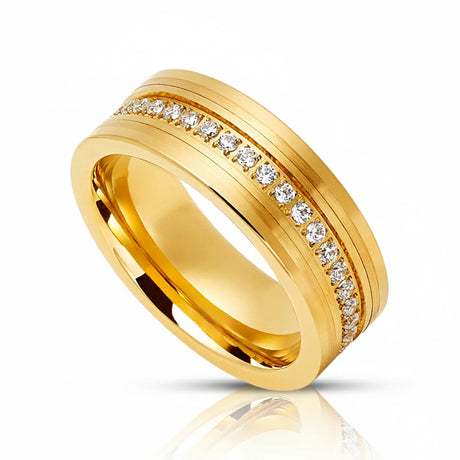 8mm - Men's Tungsten Wedding Band, CZ Diamond Ring, Comfort Fit Anniversary Ring