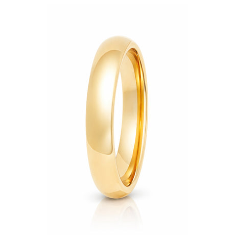 4mm - Yellow Gold Tungsten Wedding Band, High Polish Dome Shape, Anniversary Ring