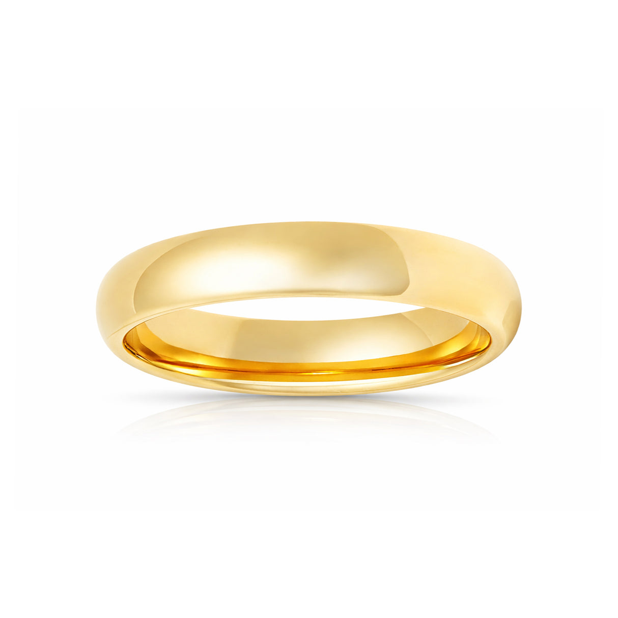 4mm - Yellow Gold Tungsten Wedding Band, High Polish Dome Shape, Anniversary Ring