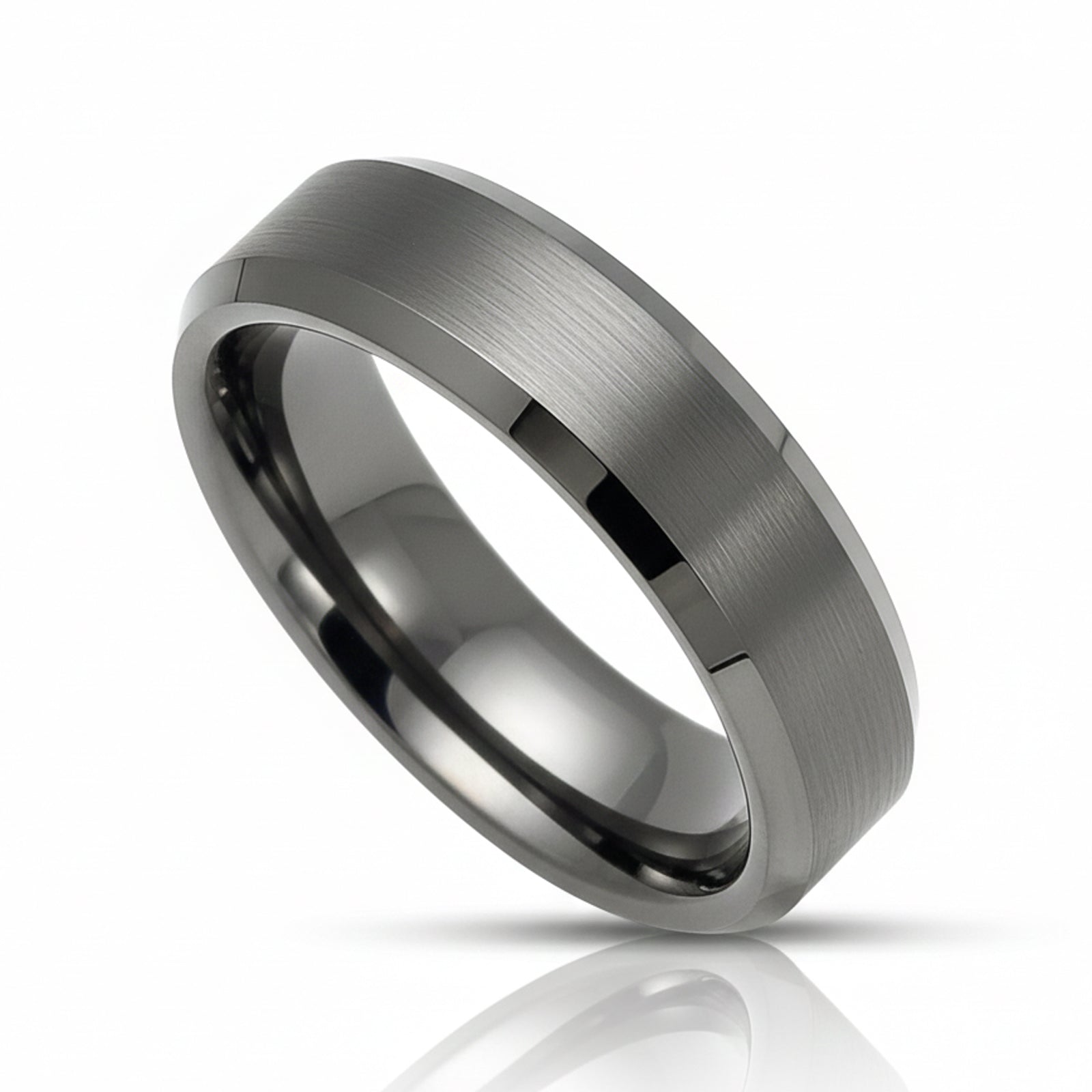 8mm GunMetal Tungsten Carbide Wedding Band with Beveled Edges