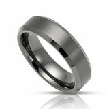 8mm GunMetal Tungsten Carbide Wedding Band with Beveled Edges