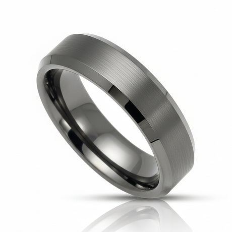 8mm GunMetal Tungsten Carbide Wedding Band with Beveled Edges