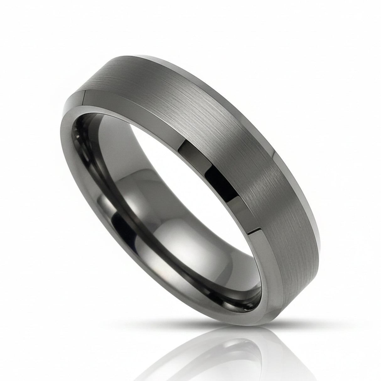 6mm Gun Metal Tungsten Carbide Wedding Band with Beveled Edges