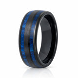 8mm - Tungsten Double Barrel Real Blue Wood Inlay Ring Wedding Band Dome