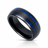 8mm - Tungsten Double Barrel Real Blue Wood Inlay Ring Wedding Band Dome