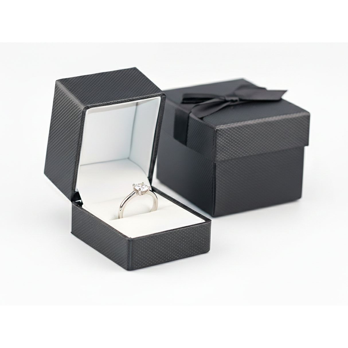 Luxury Ring Box – Black & White Leather Engagement Ring Case