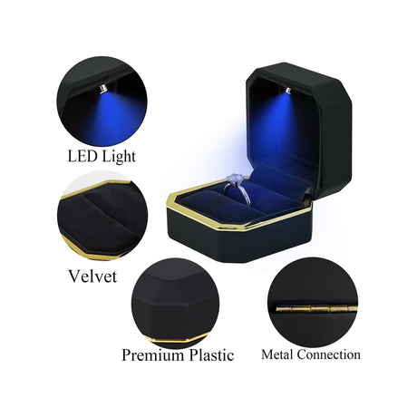 Black Velvet LED Ring Box – Engagement, Wedding & Proposal Case