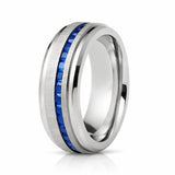 8mm - Mens Titanium Wedding Band With Blue Sapphire Titanium Ring