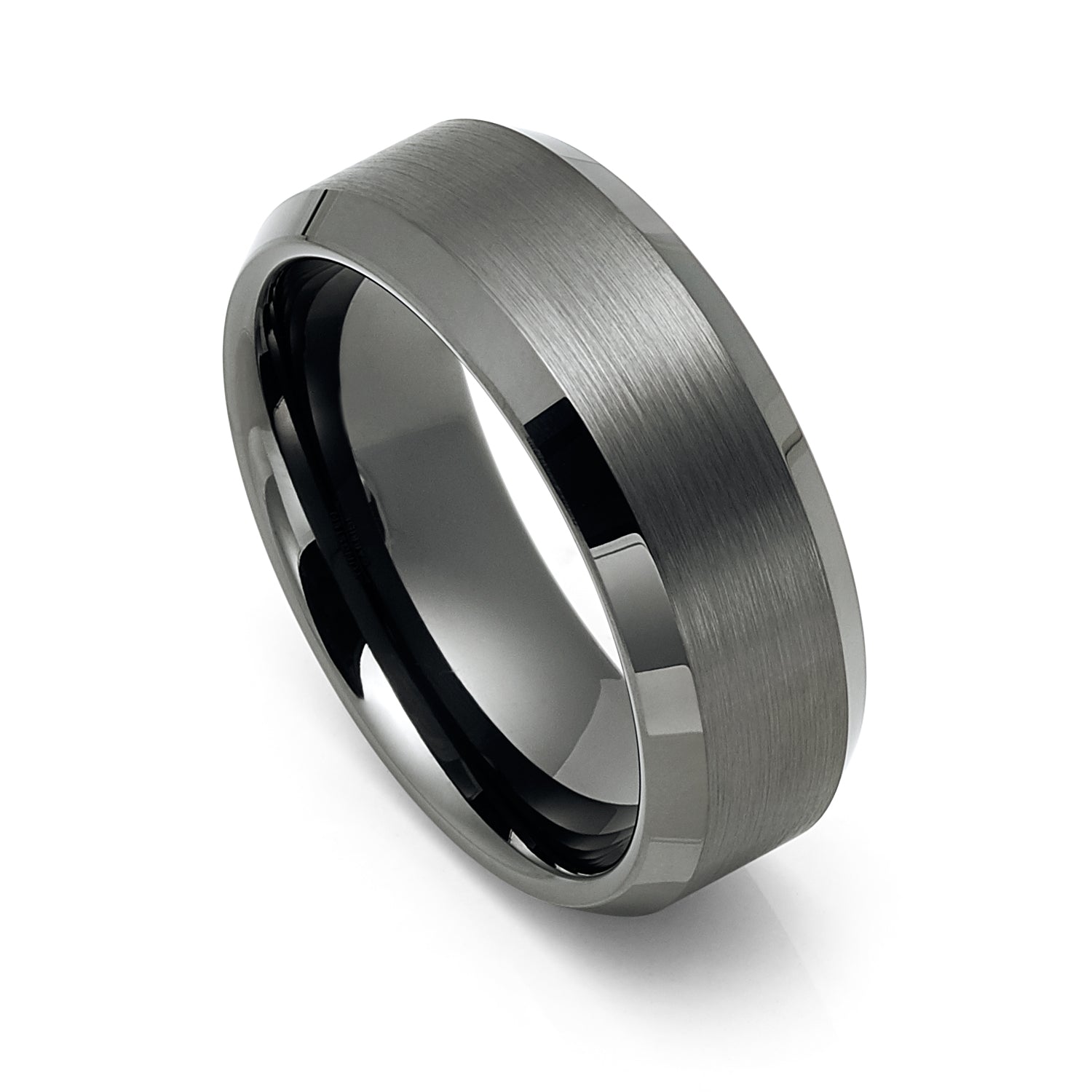 8mm GunMetal Tungsten Carbide Wedding Band with Beveled Edges