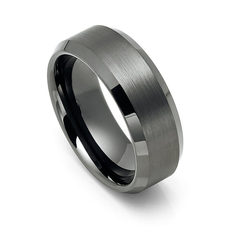 8mm GunMetal Tungsten Carbide Wedding Band with Beveled Edges