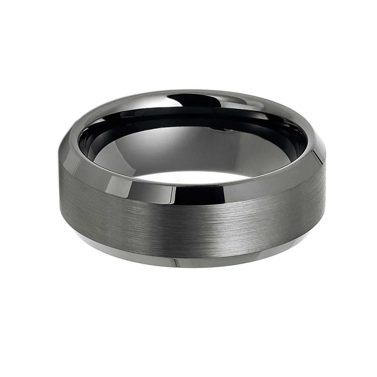 8mm GunMetal Tungsten Carbide Wedding Band with Beveled Edges