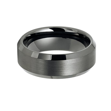 8mm GunMetal Tungsten Carbide Wedding Band with Beveled Edges