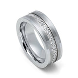 8mm - Men's Tungsten Wedding Band, CZ Diamond Ring, Comfort Fit Anniversary Ring