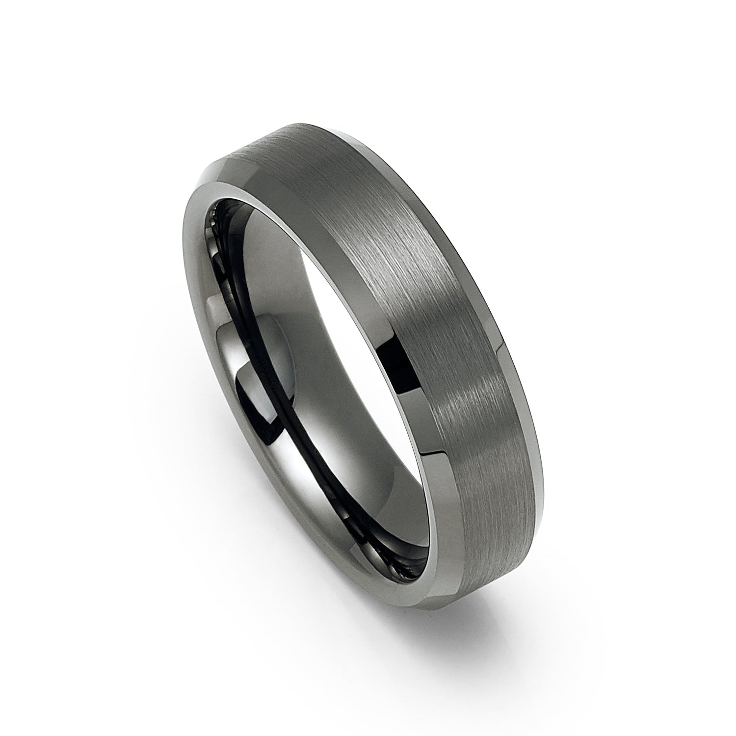 6mm Gun Metal Tungsten Carbide Wedding Band with Beveled Edges