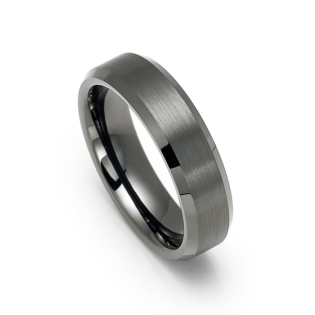 6mm Gun Metal Tungsten Carbide Wedding Band with Beveled Edges