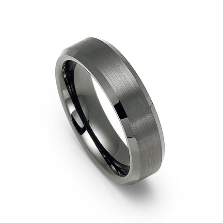 6mm Gun Metal Tungsten Carbide Wedding Band with Beveled Edges