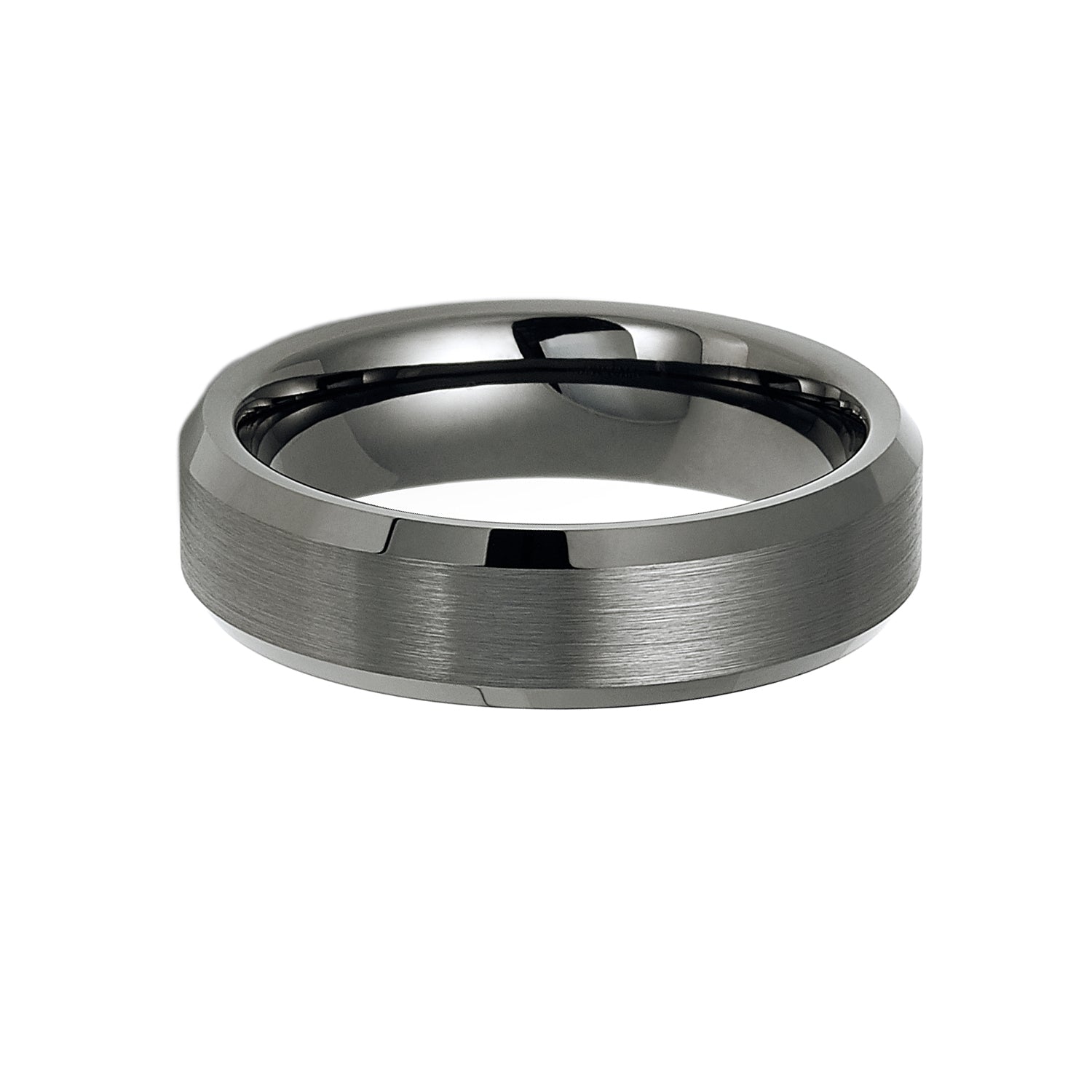 6mm Gun Metal Tungsten Carbide Wedding Band with Beveled Edges